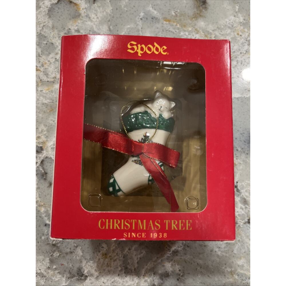 SPODE Kitten Stocking Ornament Festive Christmas Holiday Hanging Decor Tree